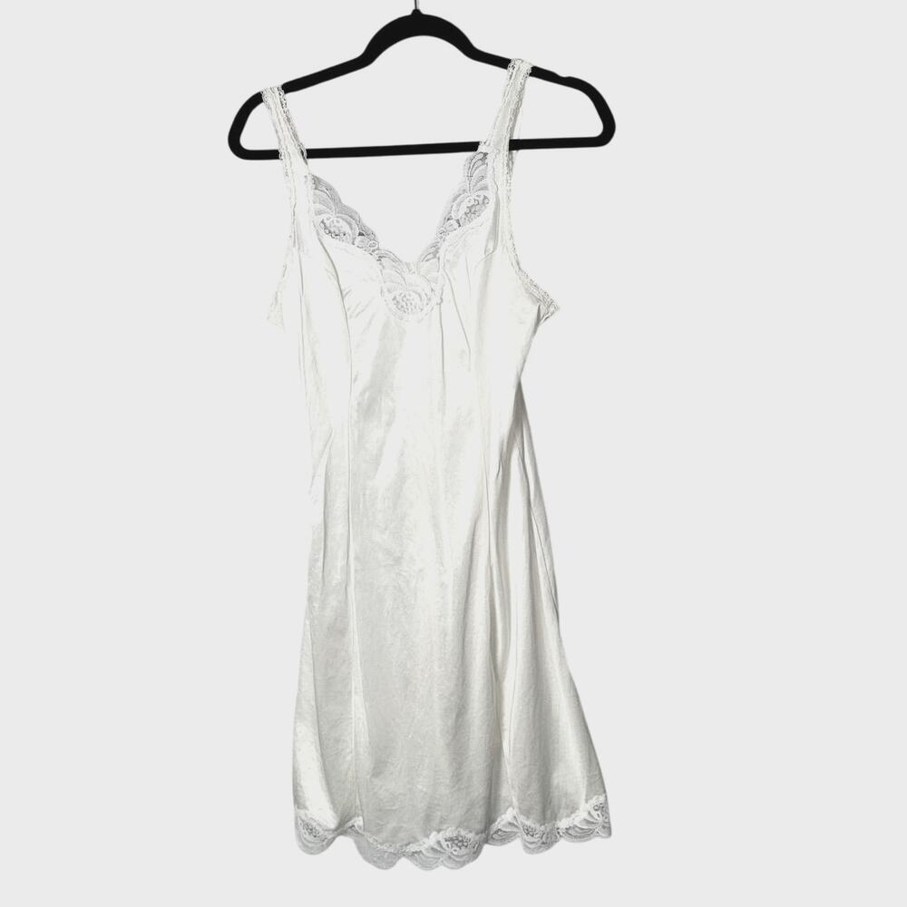 Vtg Grunge Preppy L'eggs Cream Lace Hem Nylon Camisole Slip Dress Womans Size 36